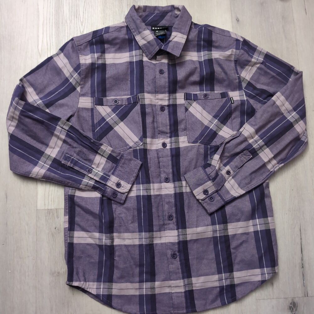 Burton Flannel Mens Medium Purple Plaid Elderberry Sparse Long Sleeve Burton